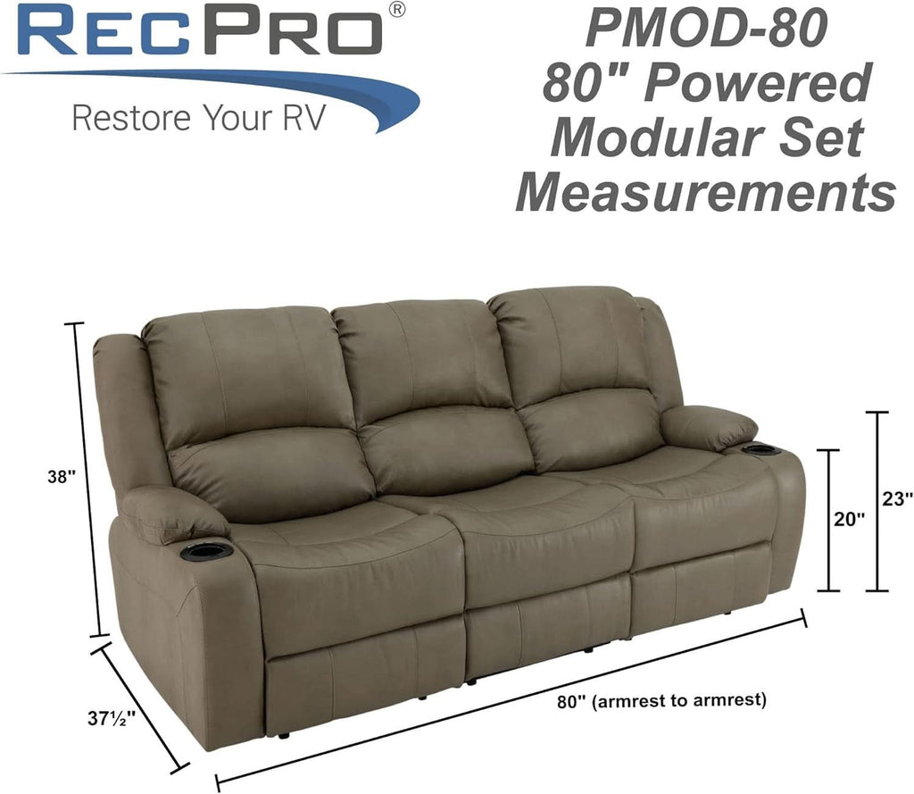 80 Inch Powered Triple Wall Hugger RV Recliner Sofa
