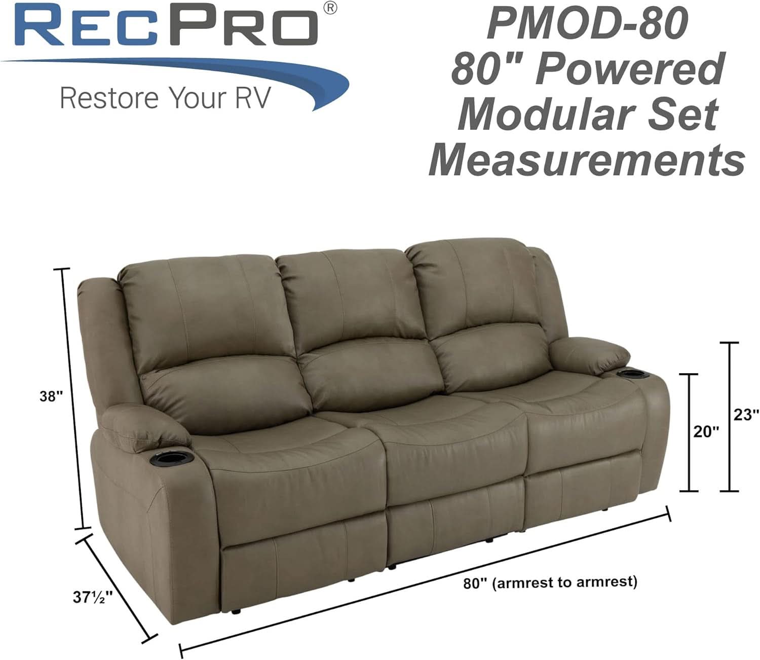 80 Inch Powered Triple Wall Hugger RV Recliner Sofa