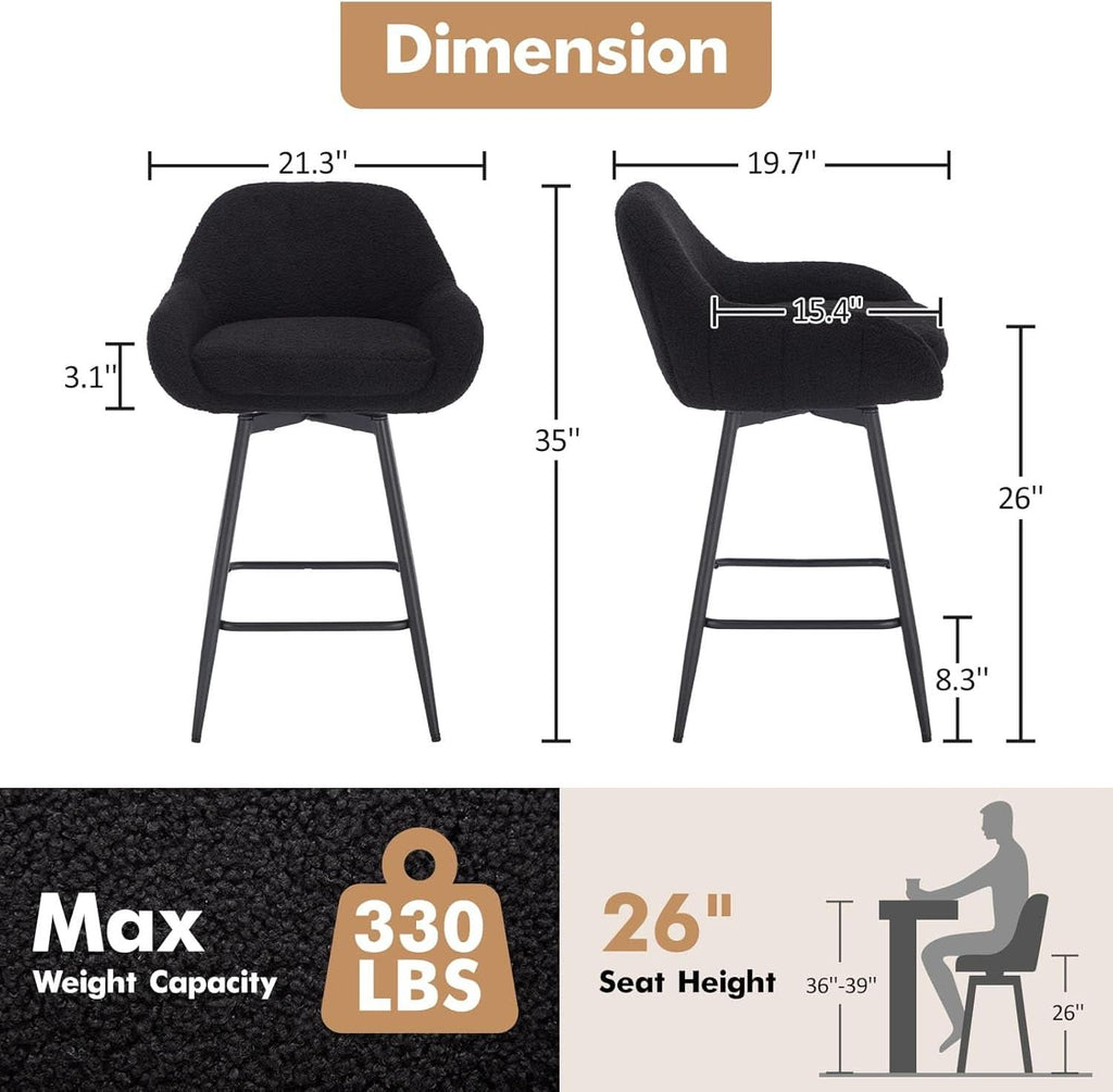 Modern Swivel Bar Stools Set of Two Comfortable Design