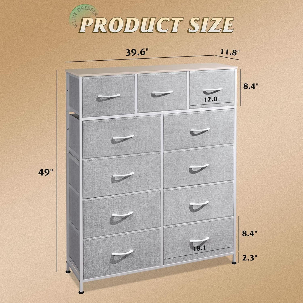 Tall Fabric Dresser Storage Tower With 11 Deep Drawers