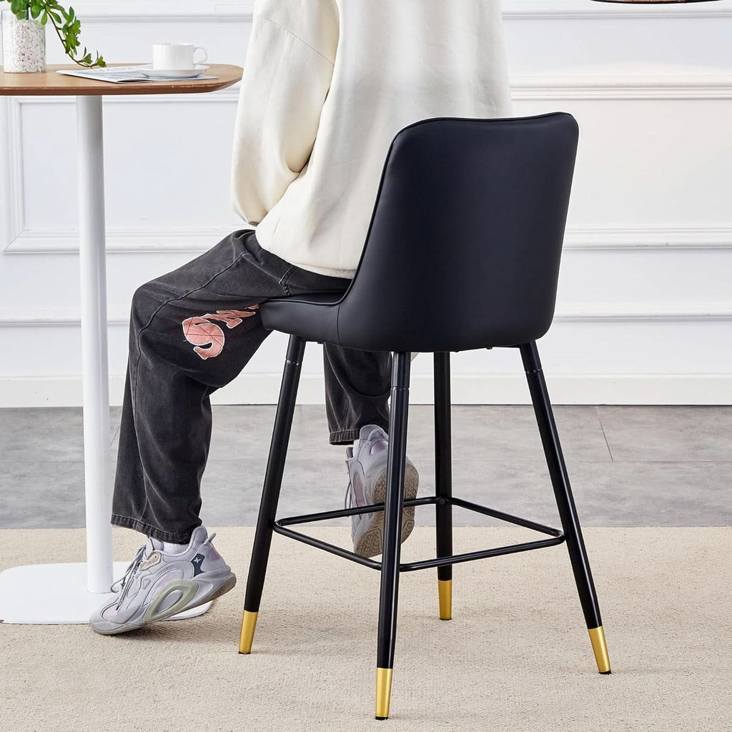 27 Inch Black Counter Height Bar Stool Set With Back Faux Leather