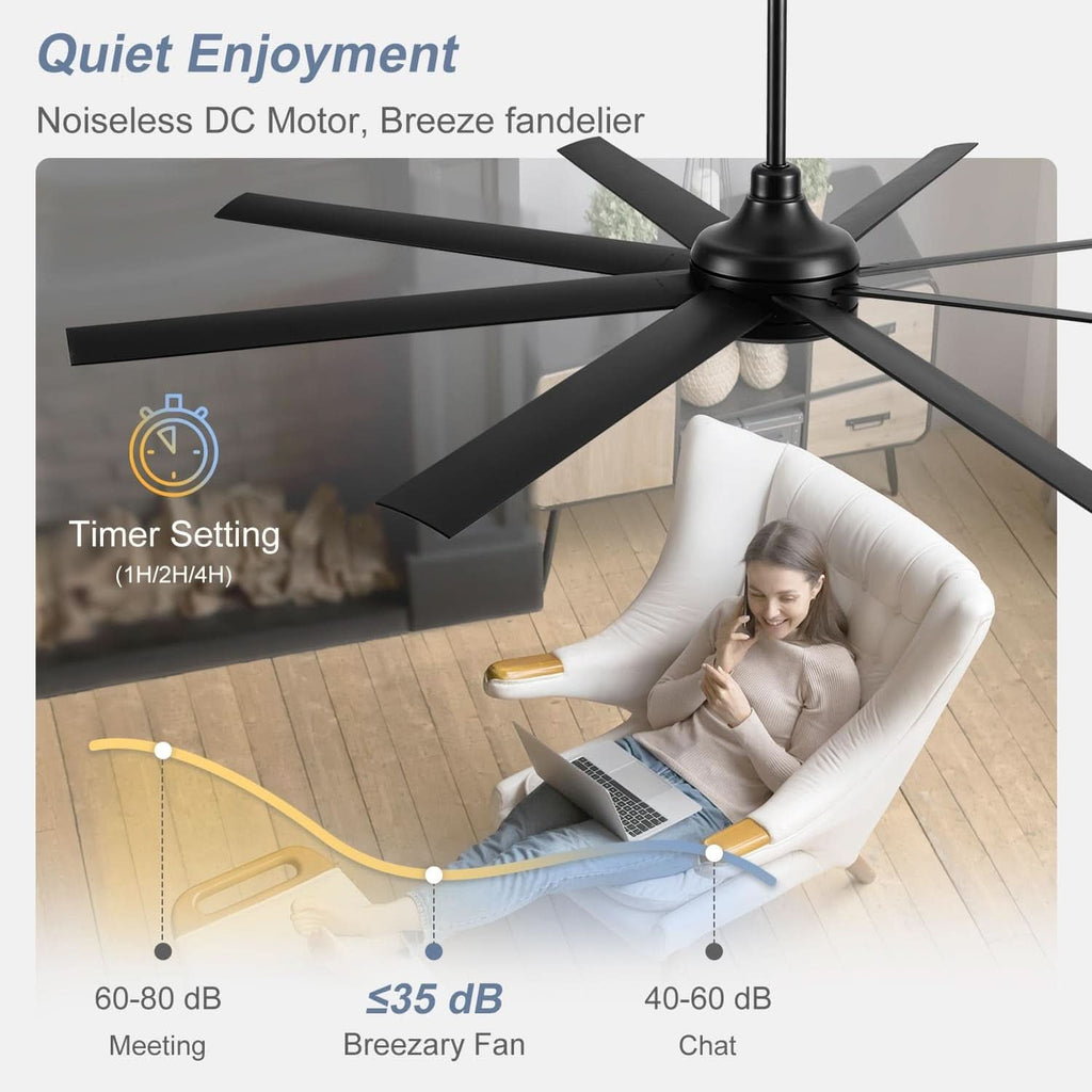 65 Inch Matte Black Ceiling Fan With Remote Quiet DC Motor
