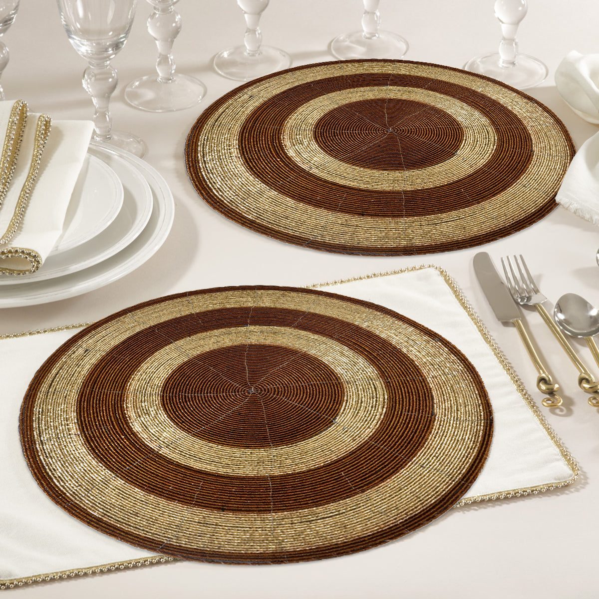 Dillen Grace – Beaded Placemats, The Dillen Collection Elegant Decorative Dining Table Décor 14 inch