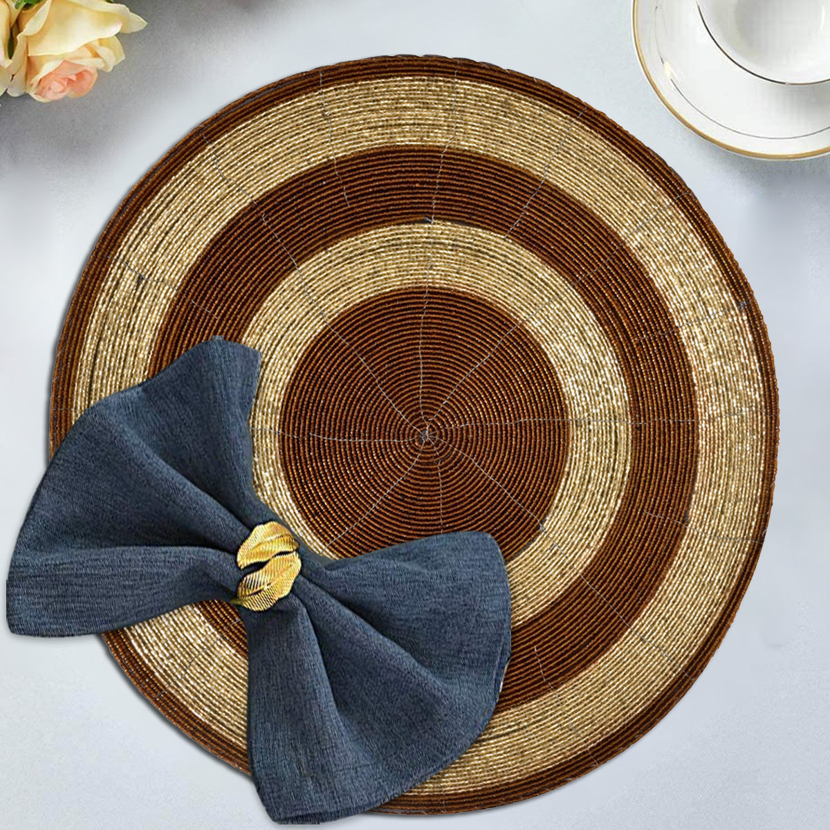 Dillen Grace – Beaded Placemats, The Dillen Collection Elegant Decorative Dining Table Décor 14 inch