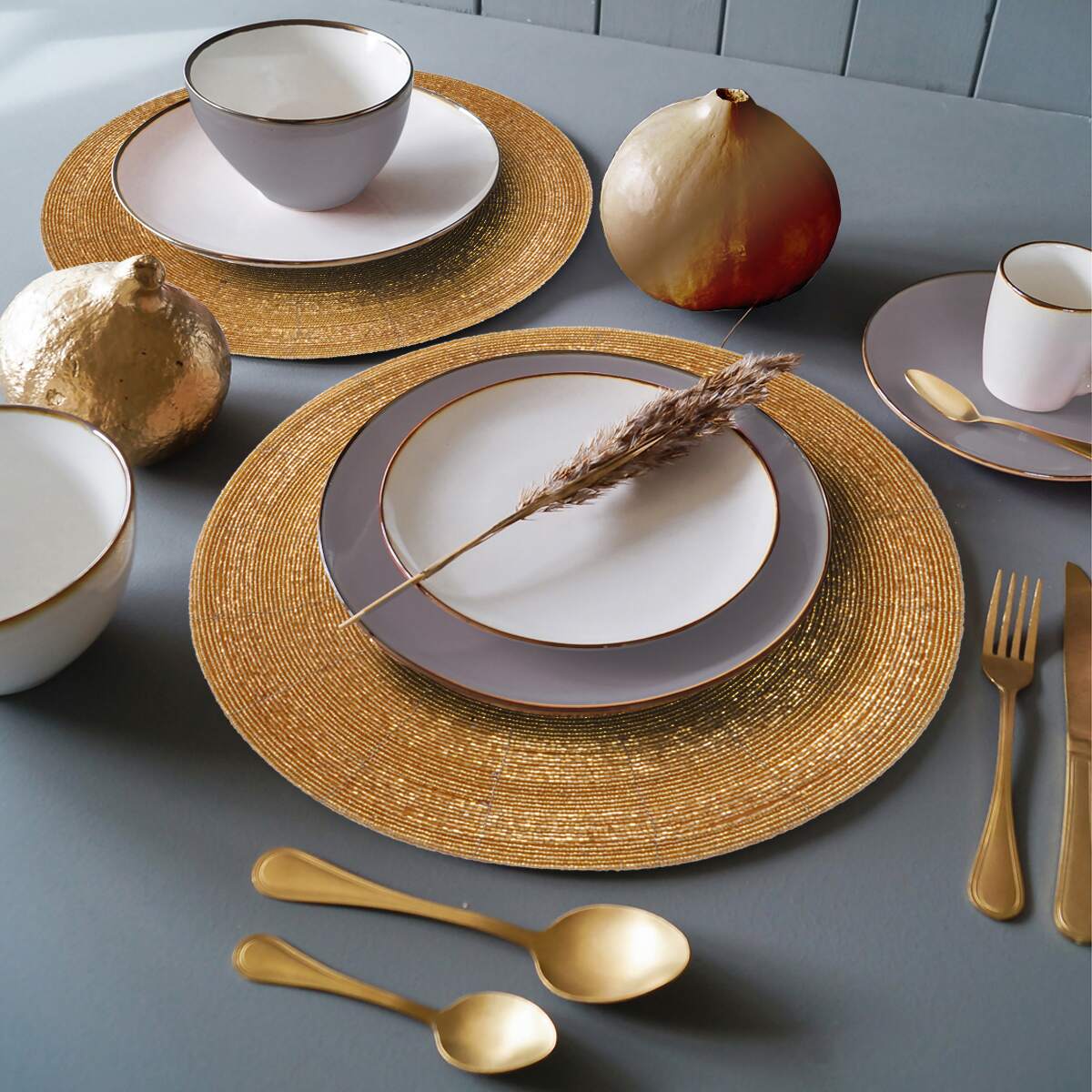 Everly Grace – Beaded Placemats, The Everly Collection Elegant Decorative Dining Table Décor 14 inch