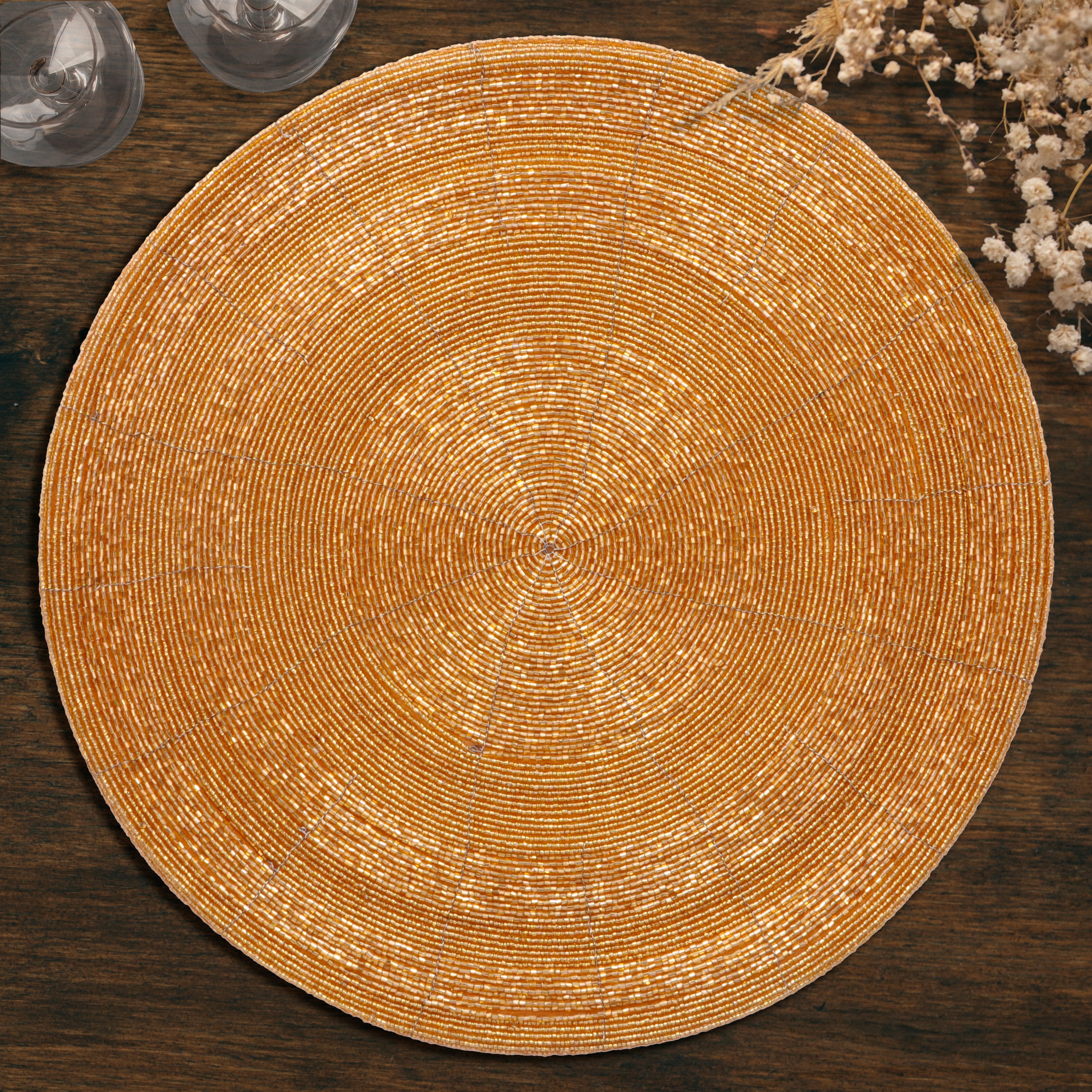 Everly Grace – Beaded Placemats, The Everly Collection Elegant Decorative Dining Table Décor 14 inch