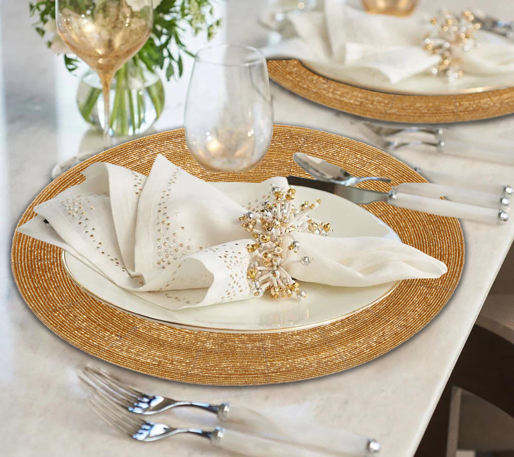 Everly Grace – Beaded Placemats, The Everly Collection Elegant Decorative Dining Table Décor 14 inch