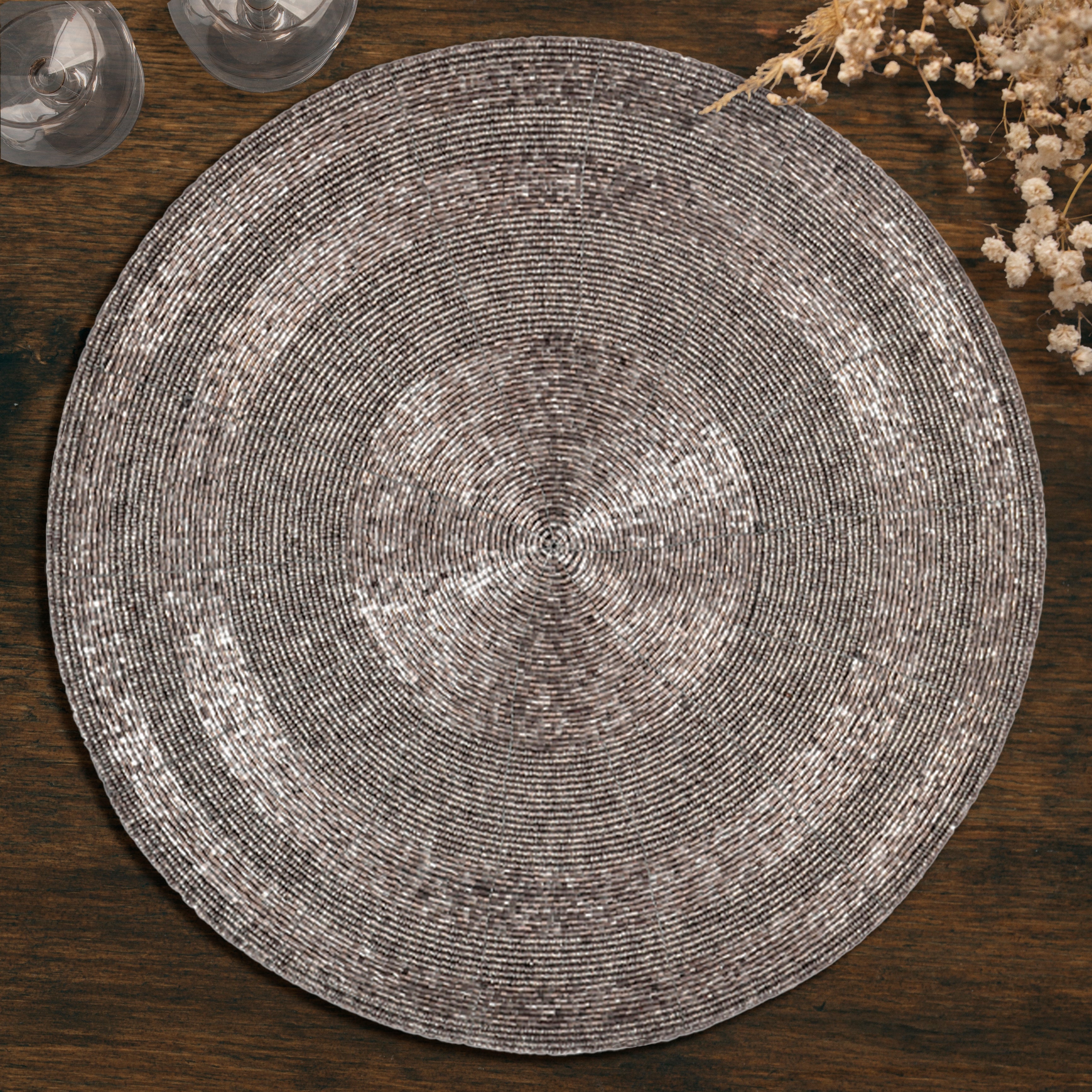 Charliedon Bloom – Beaded Placemats, The Charliedon Collection Artistic Decorative Dining Table Décor 14 inch