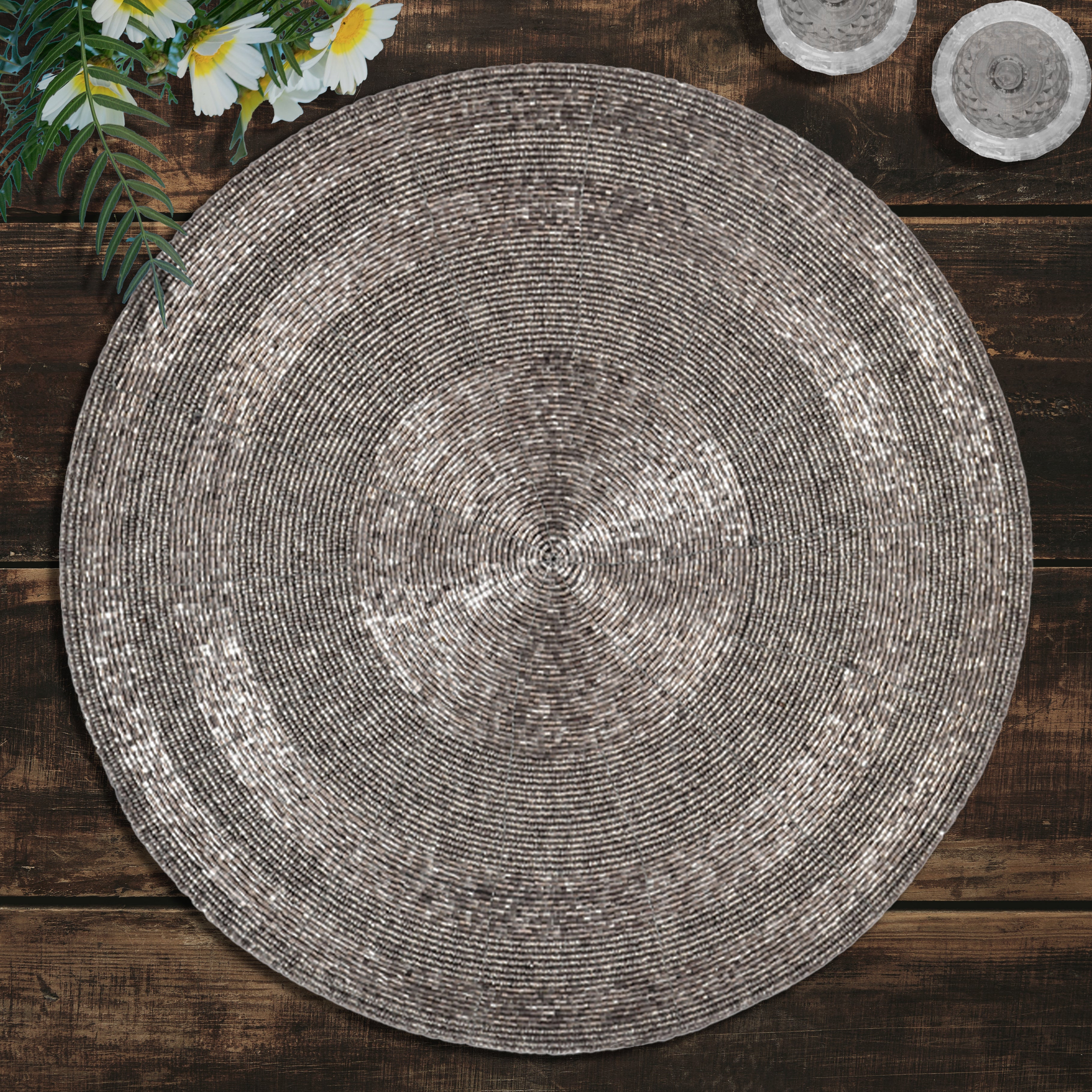 Charliedon Bloom – Beaded Placemats, The Charliedon Collection Artistic Decorative Dining Table Décor 14 inch