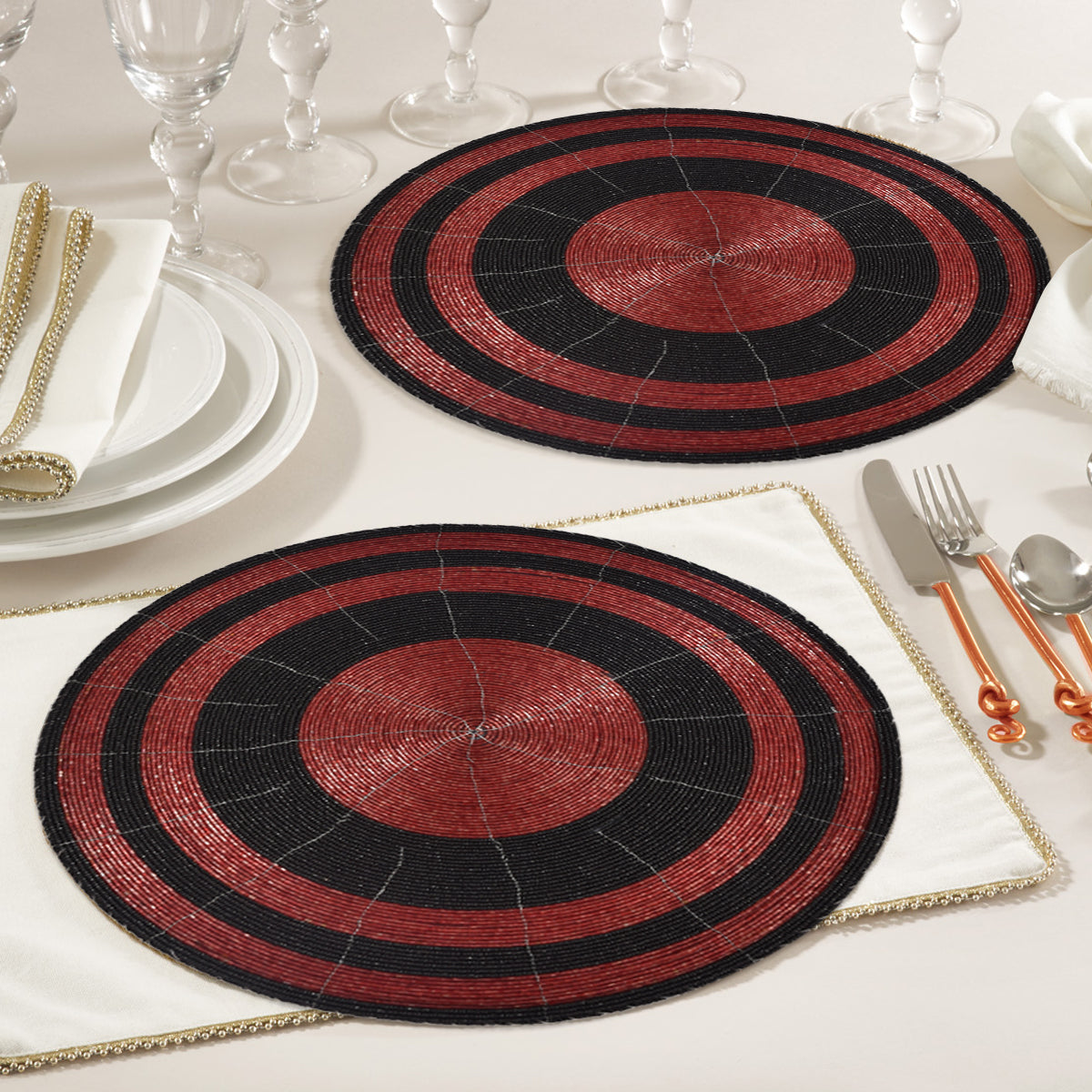 Charlier Grace – Beaded Placemats, The Charlier Collection Elegant Decorative Dining Table Décor 14 inch