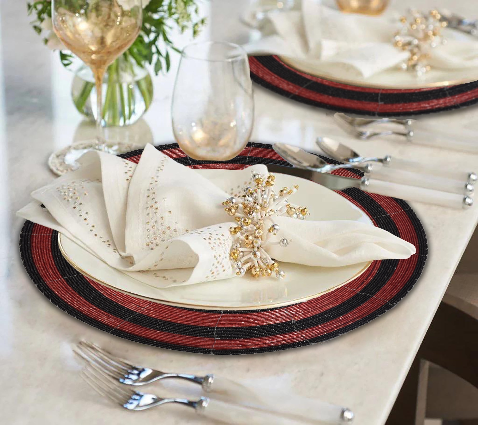Charlier Grace – Beaded Placemats, The Charlier Collection Elegant Decorative Dining Table Décor 14 inch