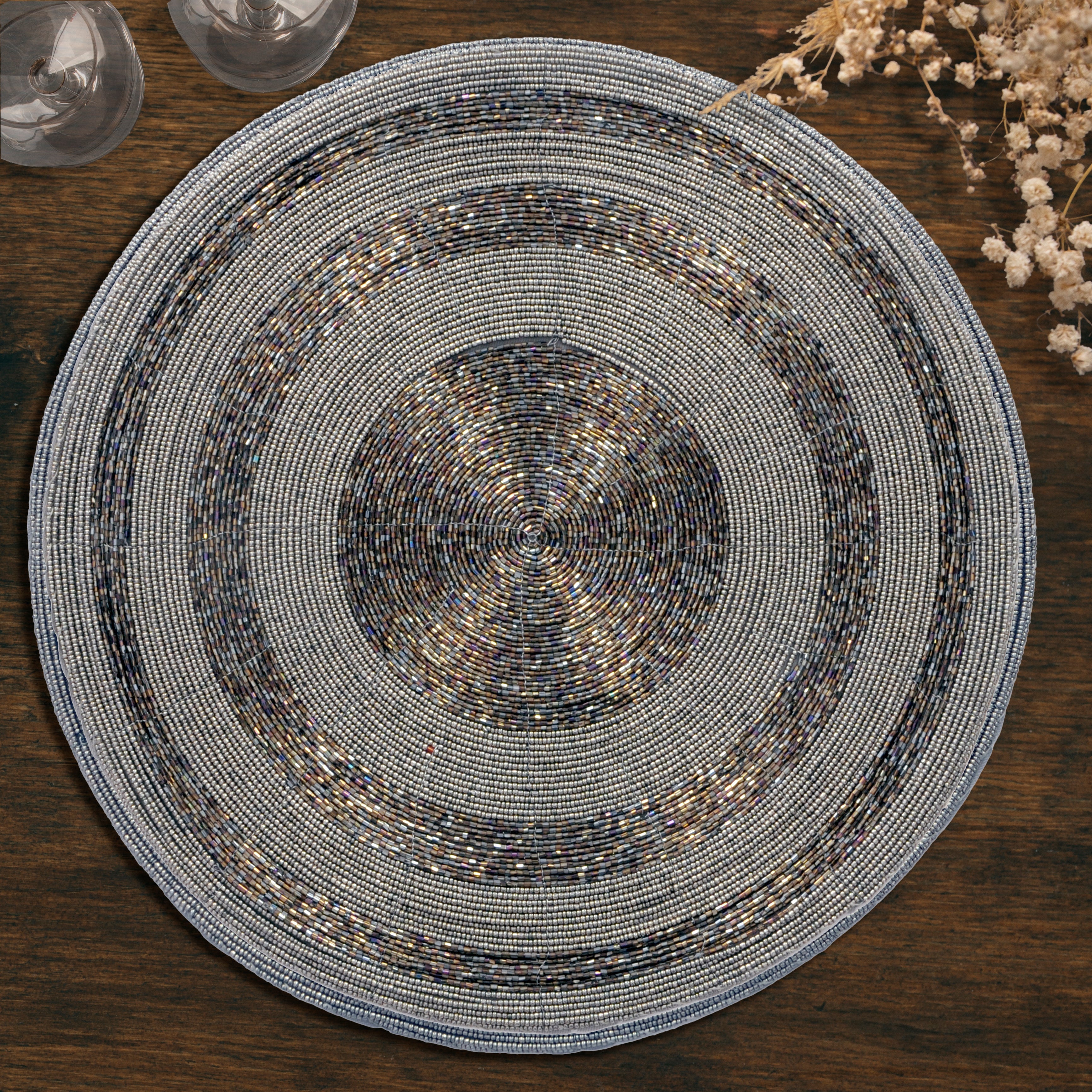 Vaiga Grace – Beaded Placemats, The Vaiga Collection Elegant Decorative Dining Table Décor 14 inch