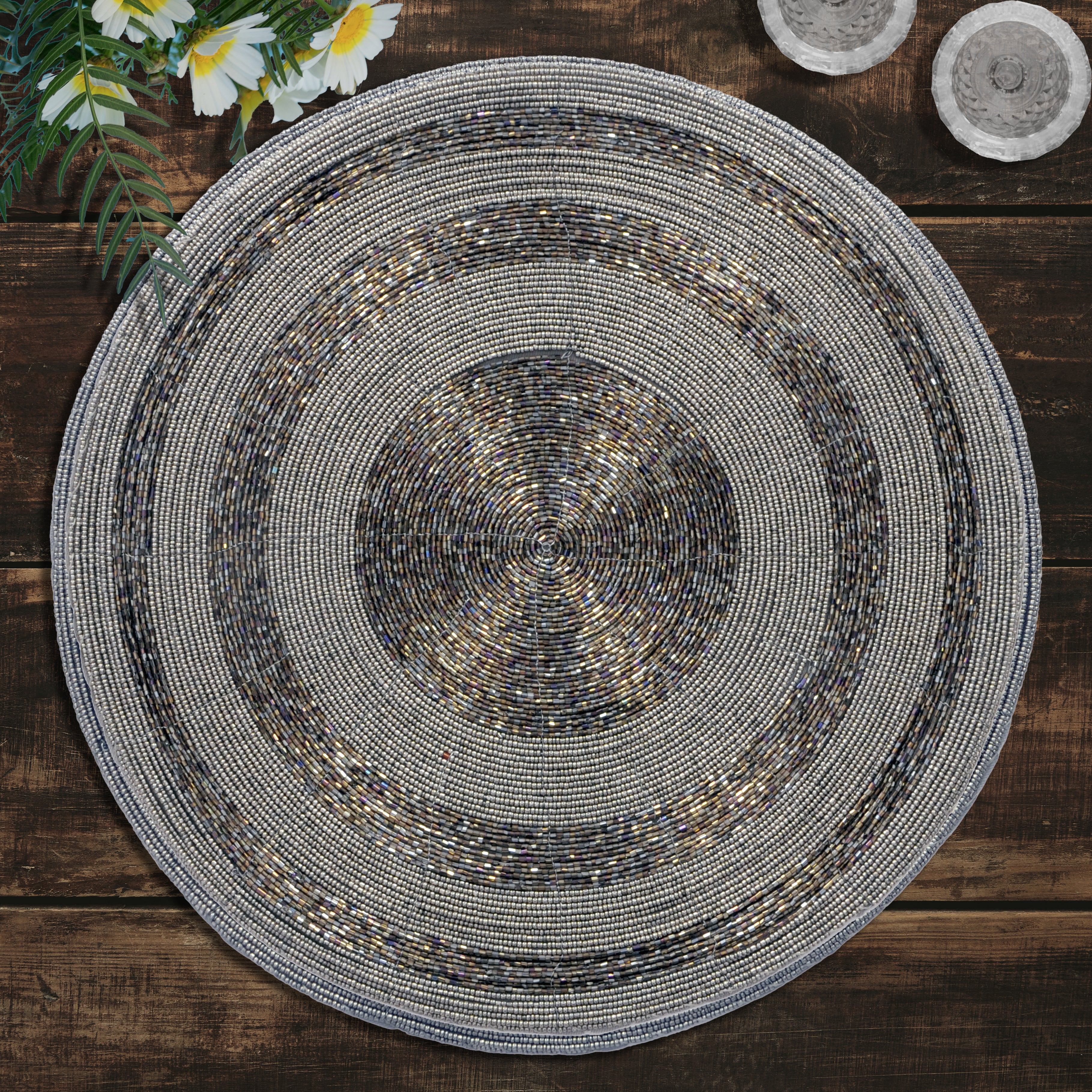 Vaiga Grace – Beaded Placemats, The Vaiga Collection Elegant Decorative Dining Table Décor 14 inch