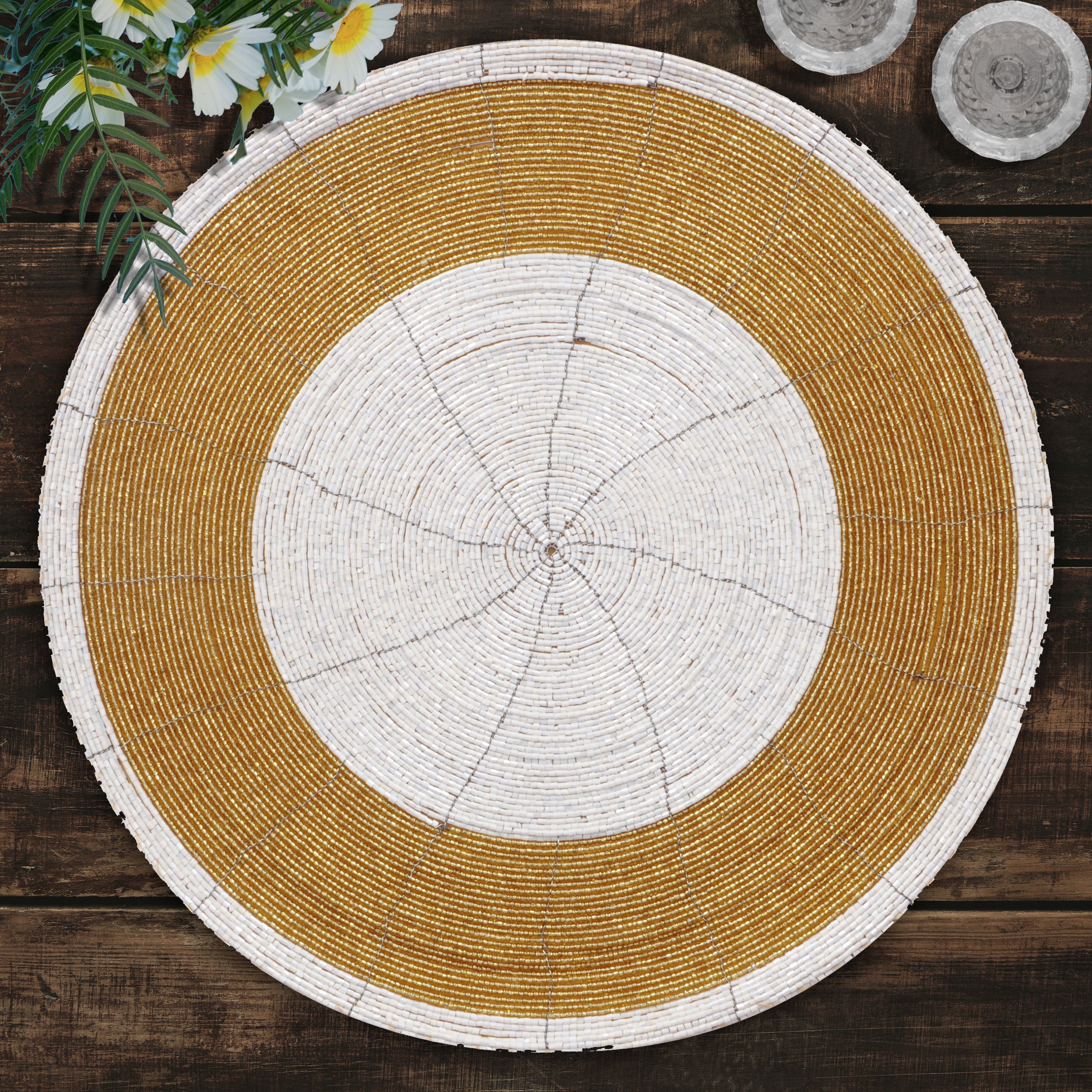 Amberly Grace – Beaded Placemats, The Amberly Collection Elegant Decorative Dining Table Décor 14 inch