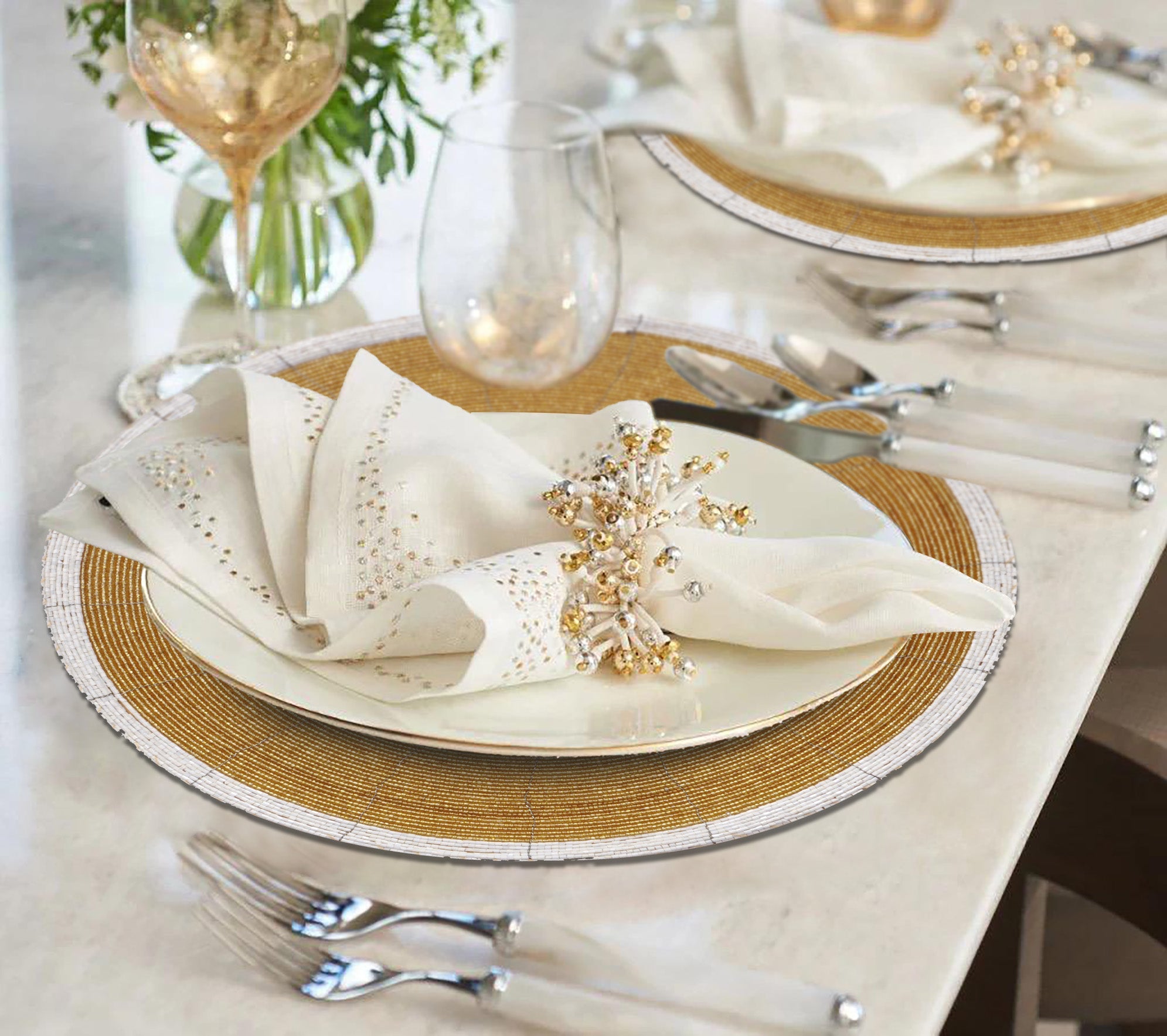 Amberly Grace – Beaded Placemats, The Amberly Collection Elegant Decorative Dining Table Décor 14 inch
