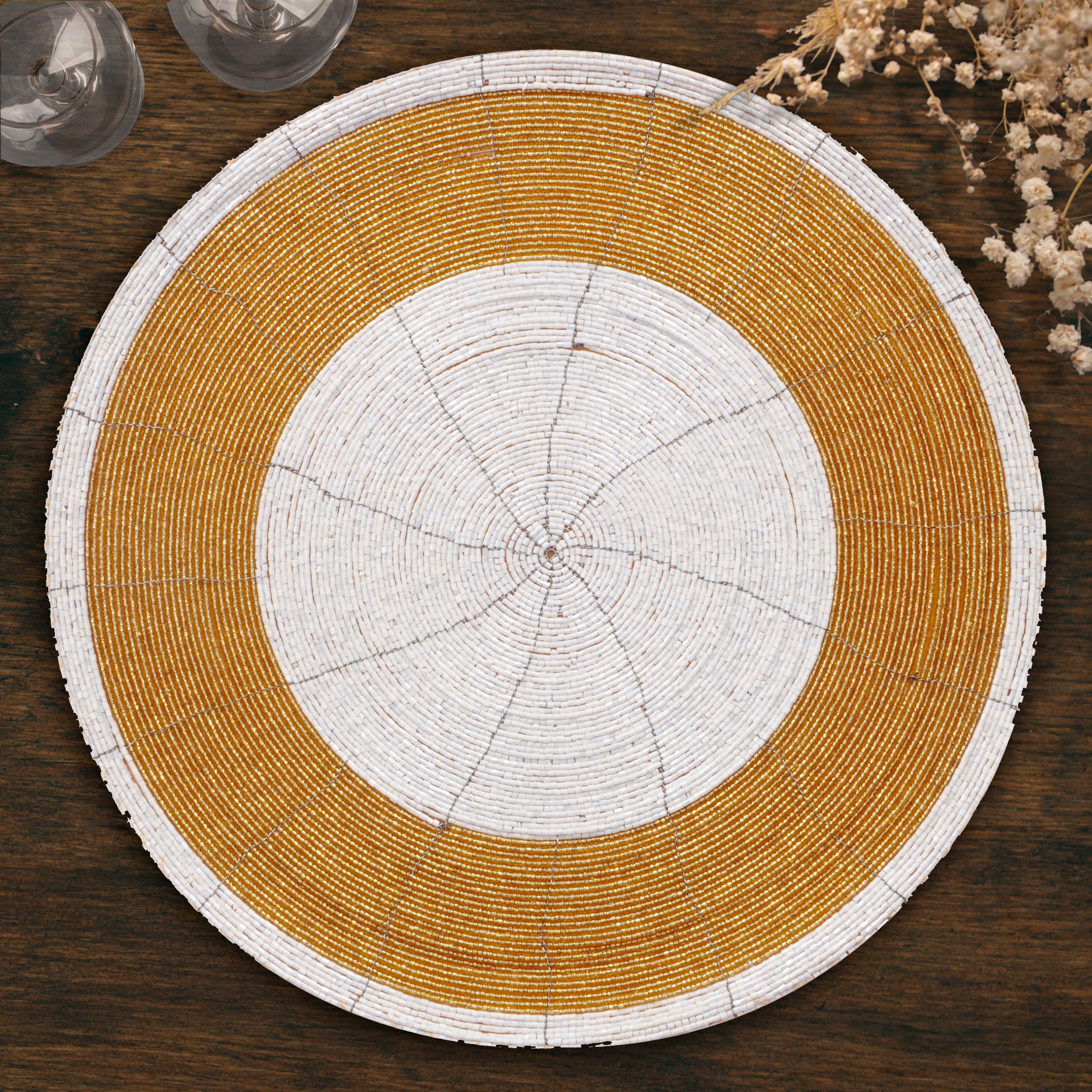 Amberly Grace – Beaded Placemats, The Amberly Collection Elegant Decorative Dining Table Décor 14 inch