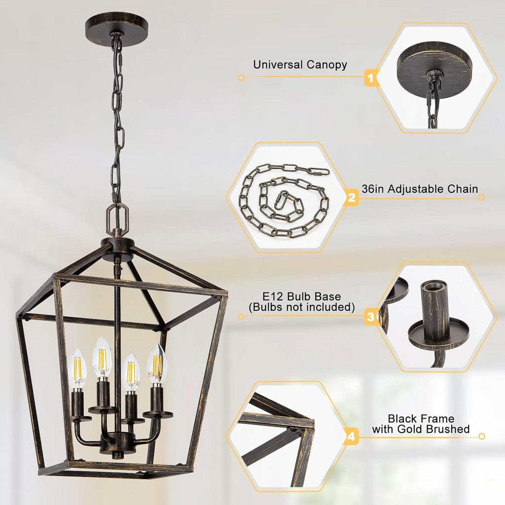 Industrial Black and Gold 4 Light Chandelier With Adjustable Chain