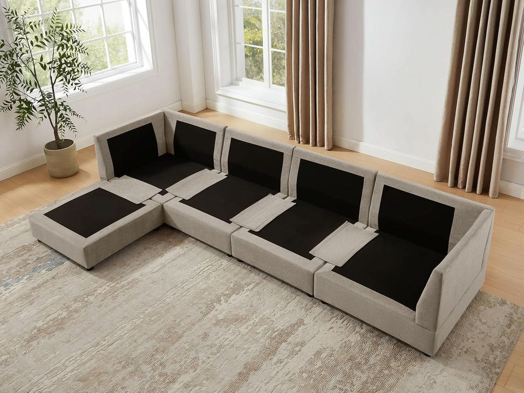127 Inch Taupe Contemporary Modular Sectional Sofa