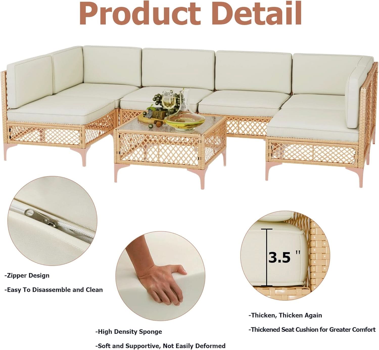 7 Piece Outdoor Wicker Sectional Set With Tempered Glass
