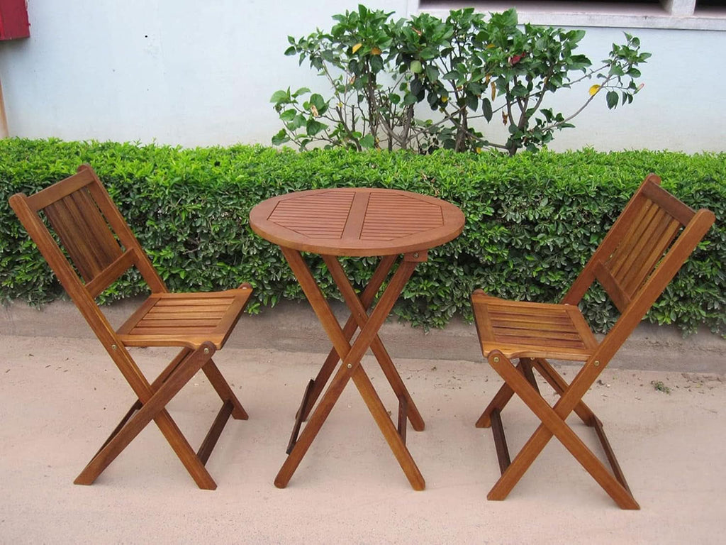 Acacia Round Folding Bistro Table And Chair Set Outdoor