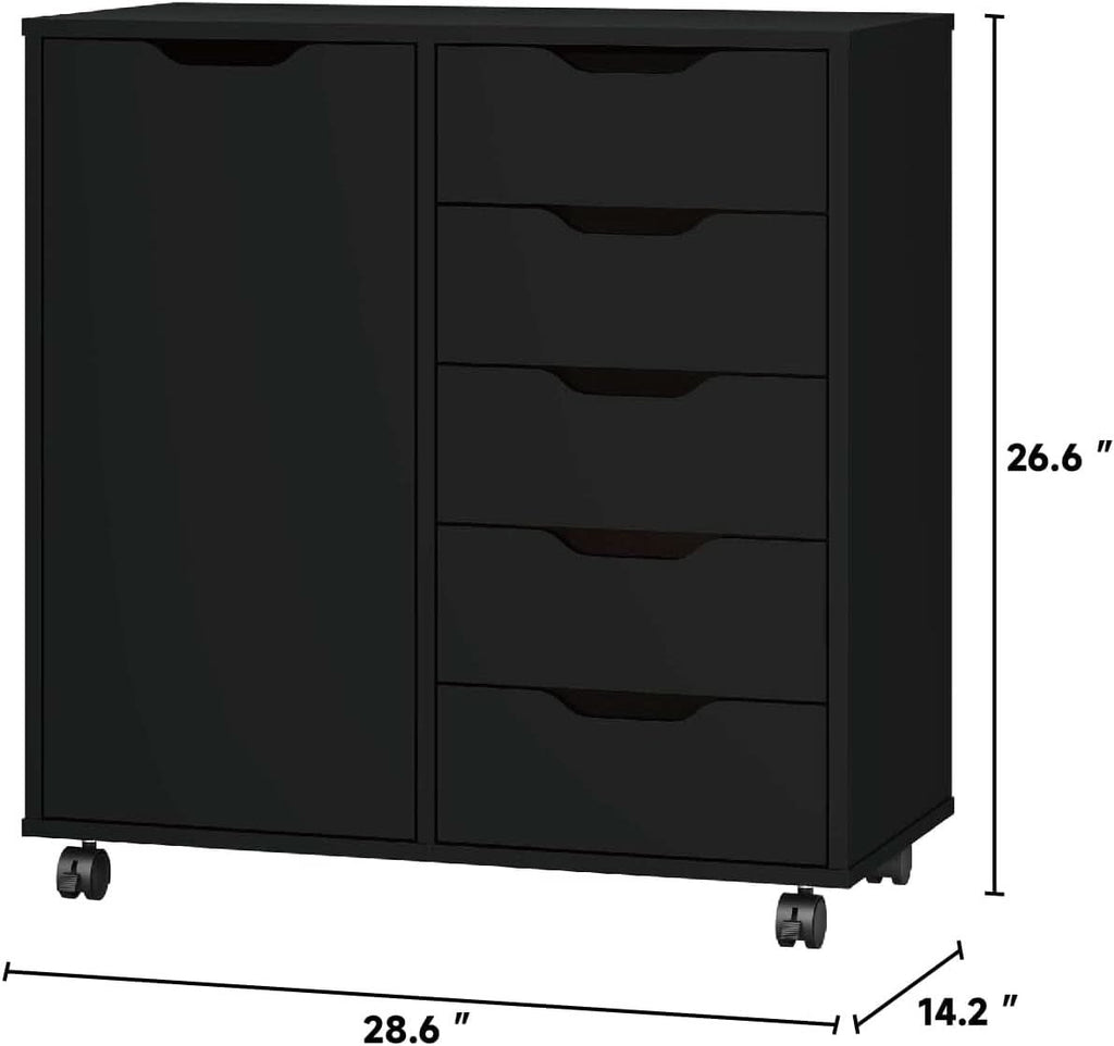 Premium SolidWood Black Five Drawer Interlocking Chest