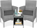 3 Piece Outdoor Wicker Bistro Set With Side Table