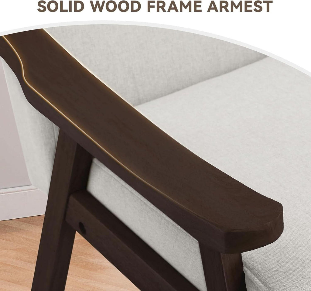 Beige Upholstered Modern Midcentury Solid Wood Armchair With Cushions