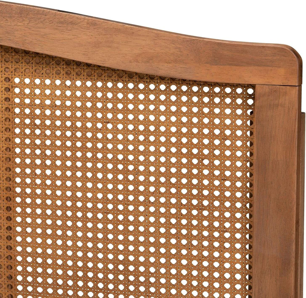 Mid-Century Modern Queen Size Wood and Rattan Headboard