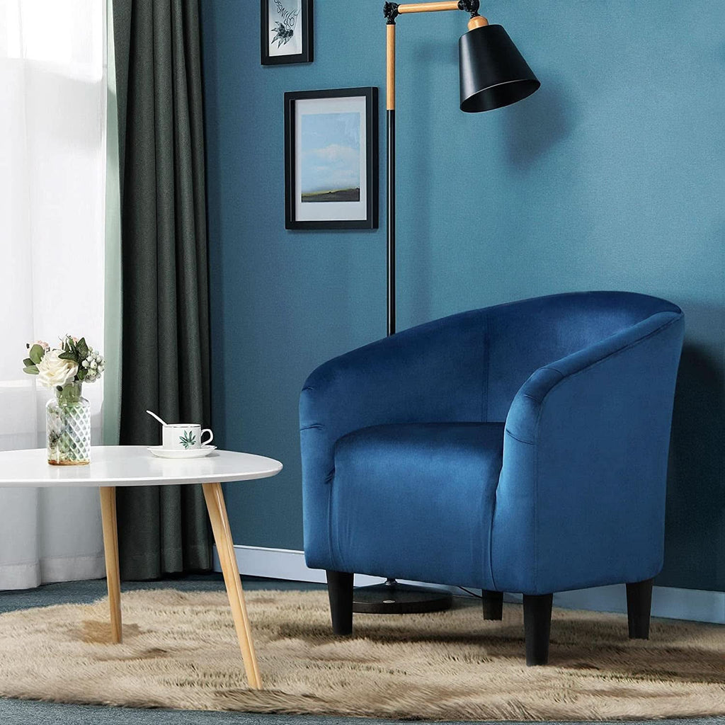 Pagoda Blue Velvet Club Chair With Curved Armrests