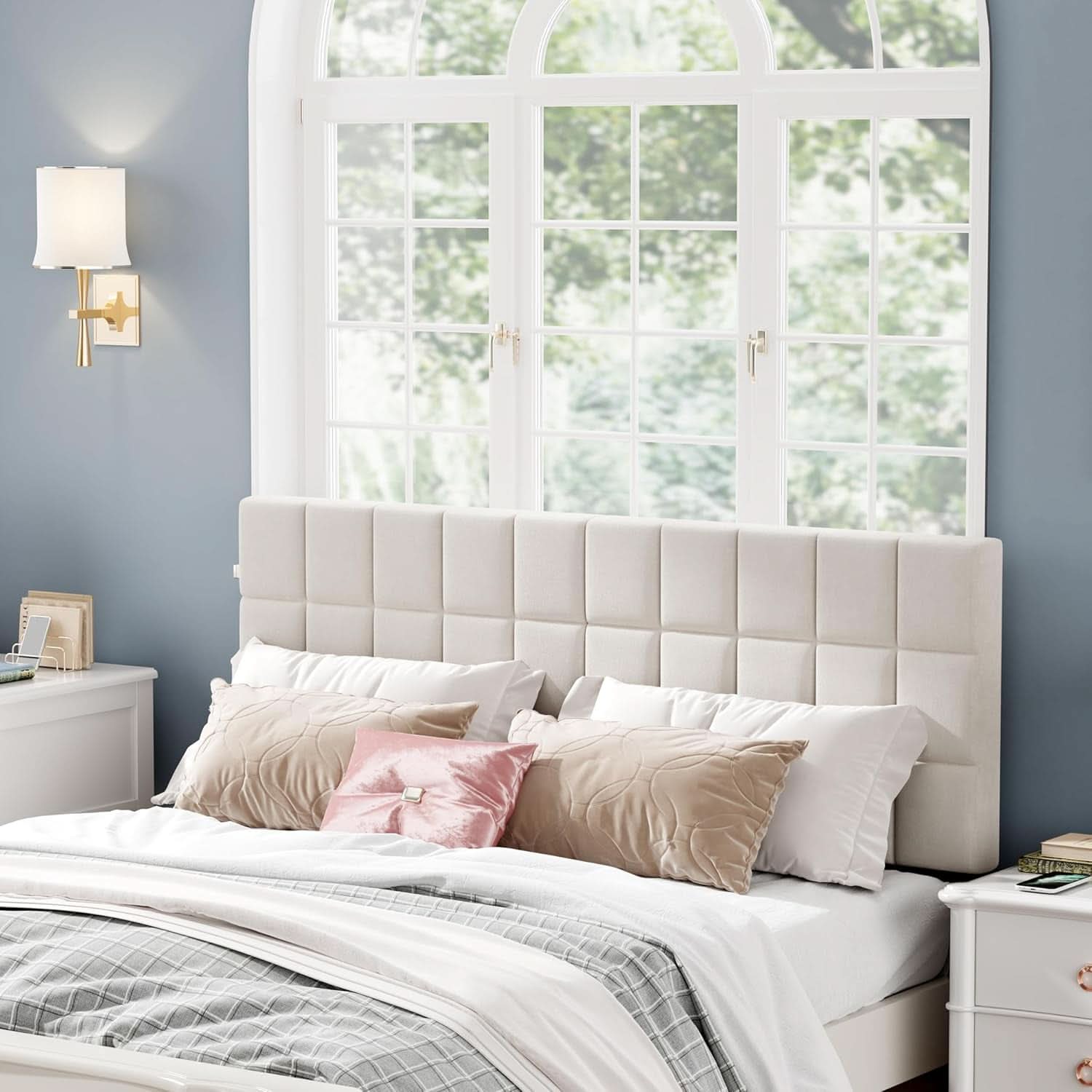 Velvet Tufted King Size Headboard with Adjustable Height