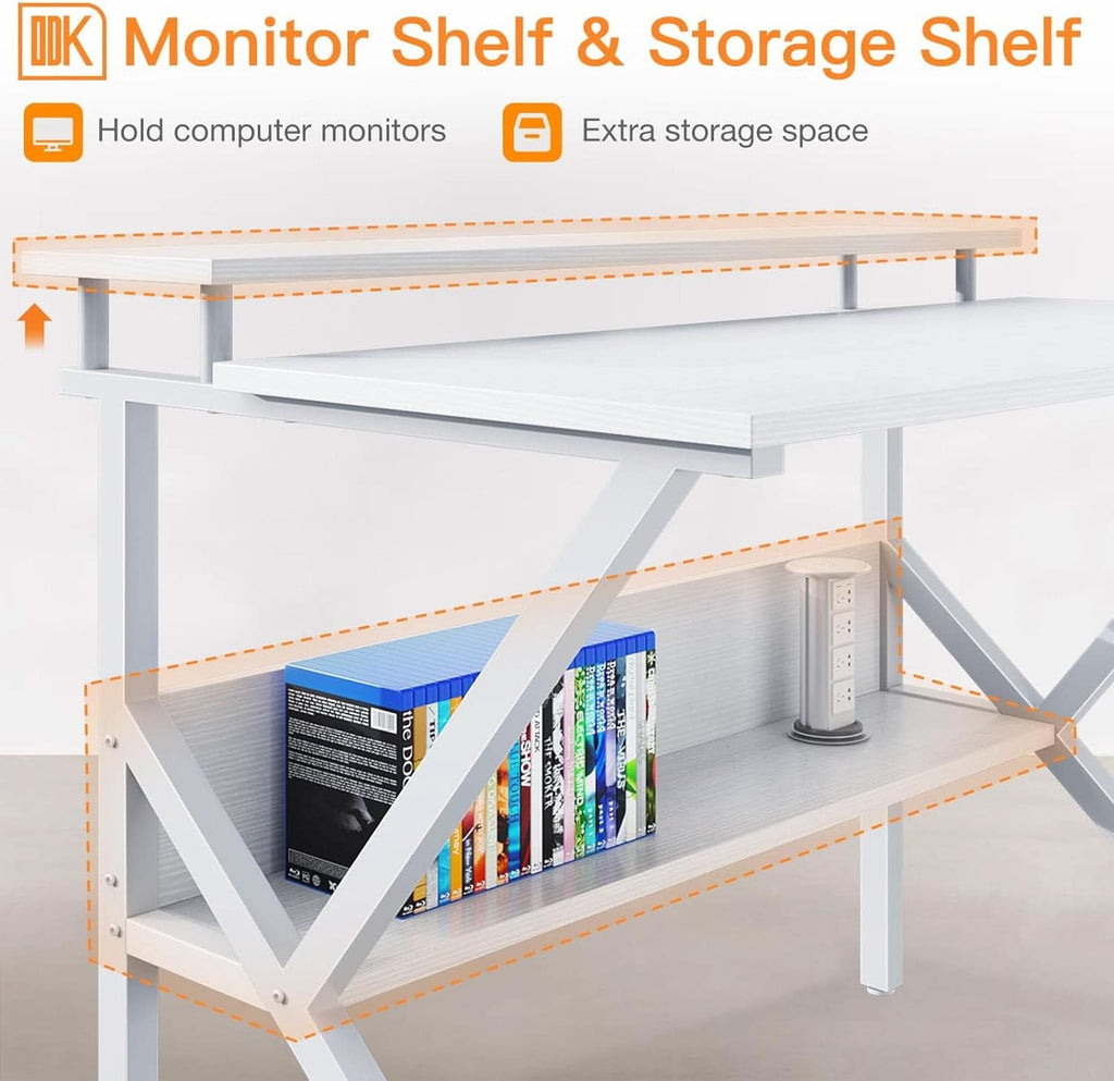 27.5 Inch White Computer Desk With Storage Shelves