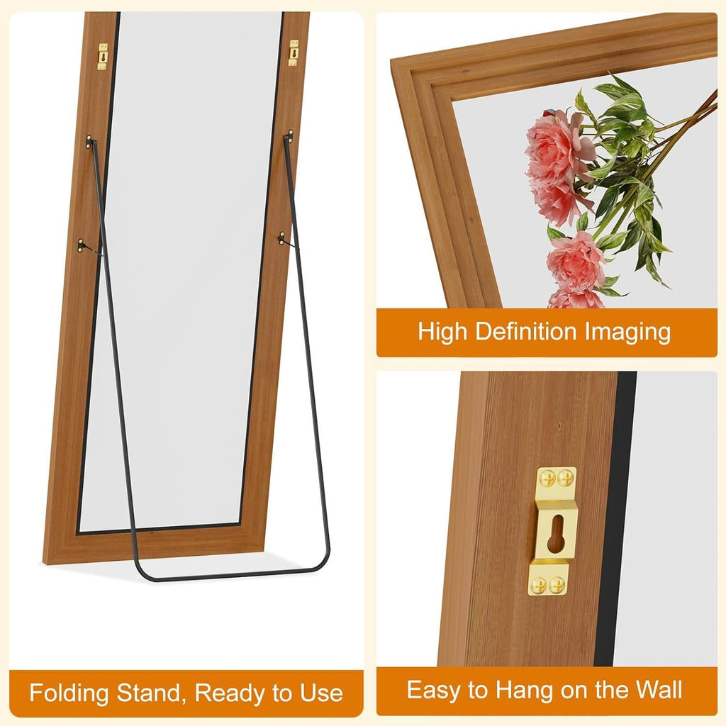 Full Length Mirror 71x32 Walnut Wood Frame Wall Mounted