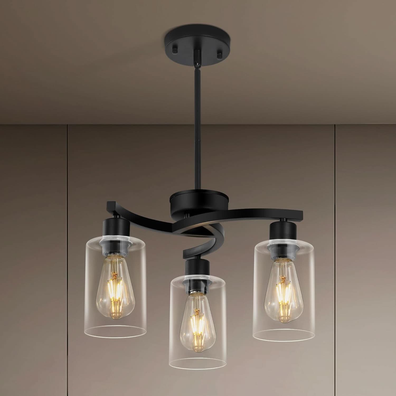 Three Light Black Dining Chandeliers For Kitchen Island
