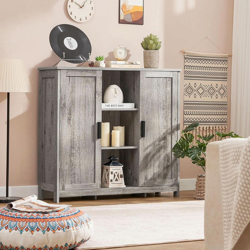 Grey Storage Cabinet With 2 Doors And 4 Adjustable Shelves