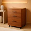 Walnut 3 Drawer File Cabinet For Home Office Under Desk With Rolling Wheels Printer Stand