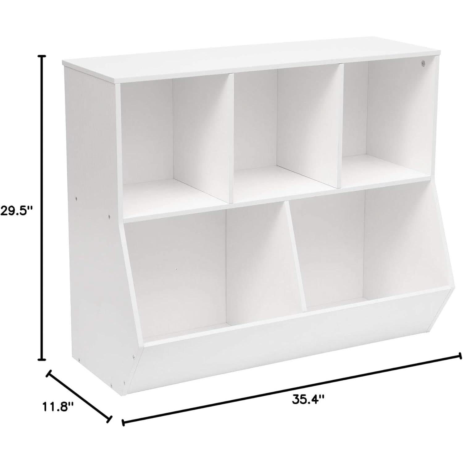 White 35.4 Inch Kids Bookshelf With Open Compartments