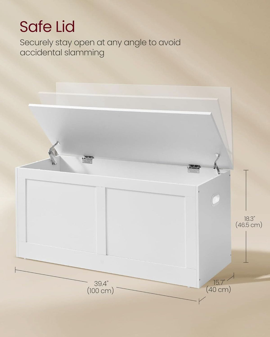 Cloud White Oversized Entryway Storage Bench Hinges