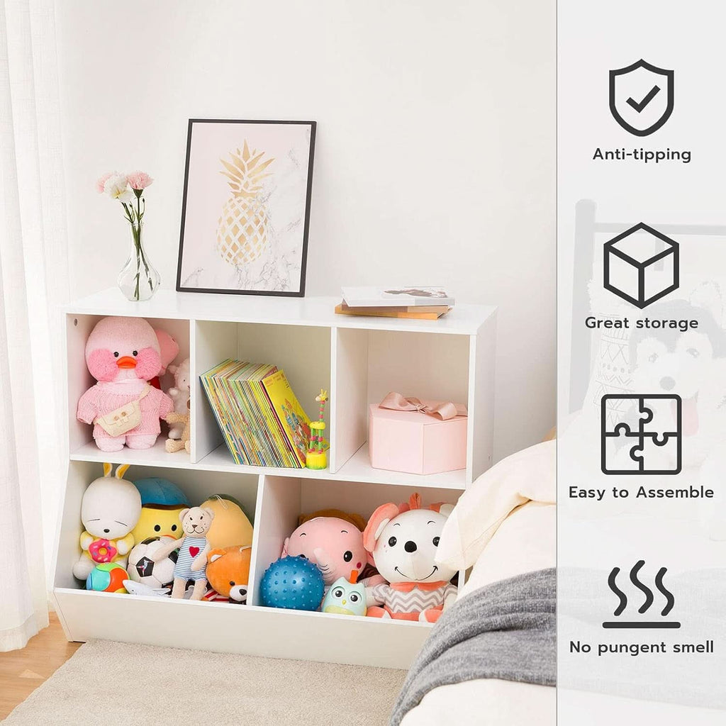 White 35.4 Inch Kids Bookshelf With Open Compartments