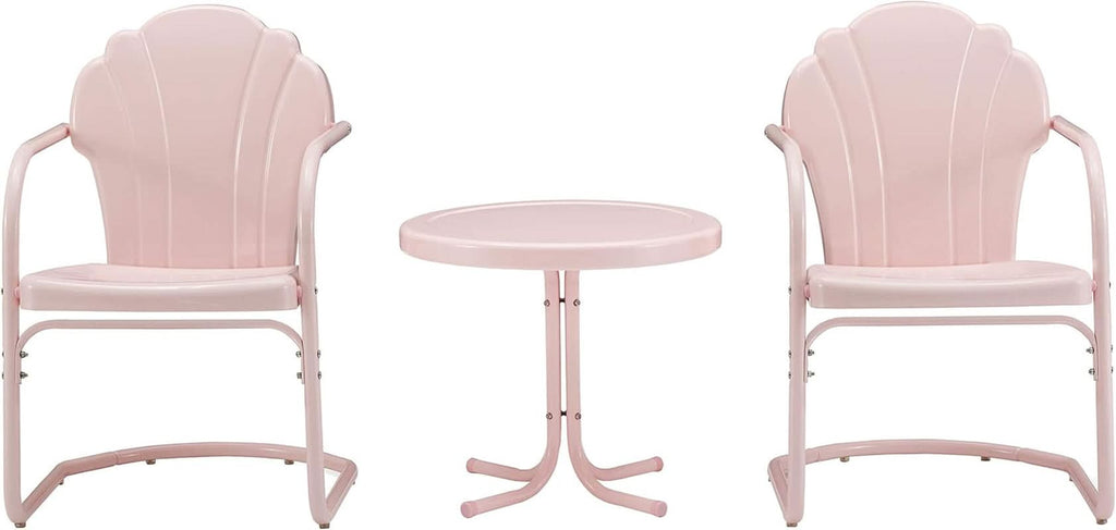 Tulip 3 Piece Outdoor Chair And Side Table Set Pink Metal Patio Furniture