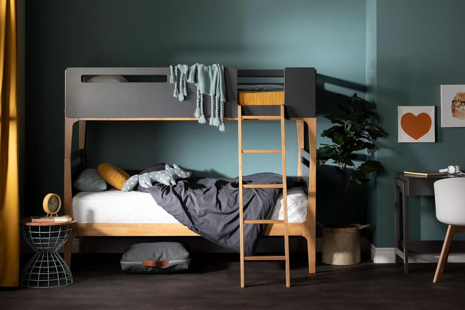 Bebble Twin Bunk Bed Charcoal Gray With Angled Ladder