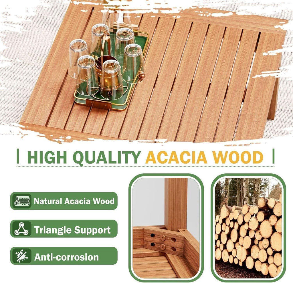 Acacia Wood Outdoor Sectional Sofa Set with Cushions