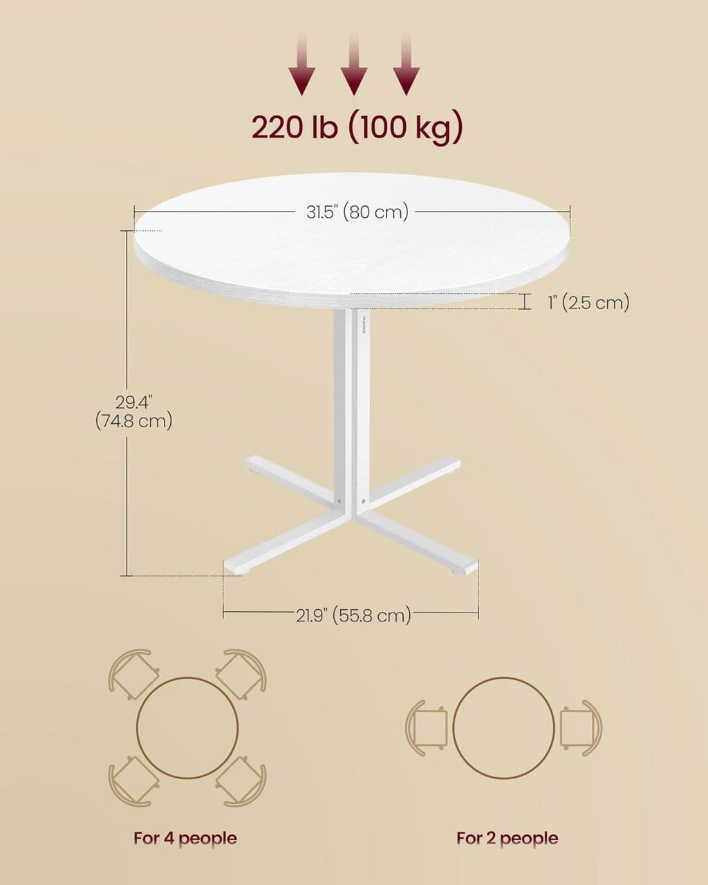 Snow White Round Dining Table 31 Inch Diameter Seats Four