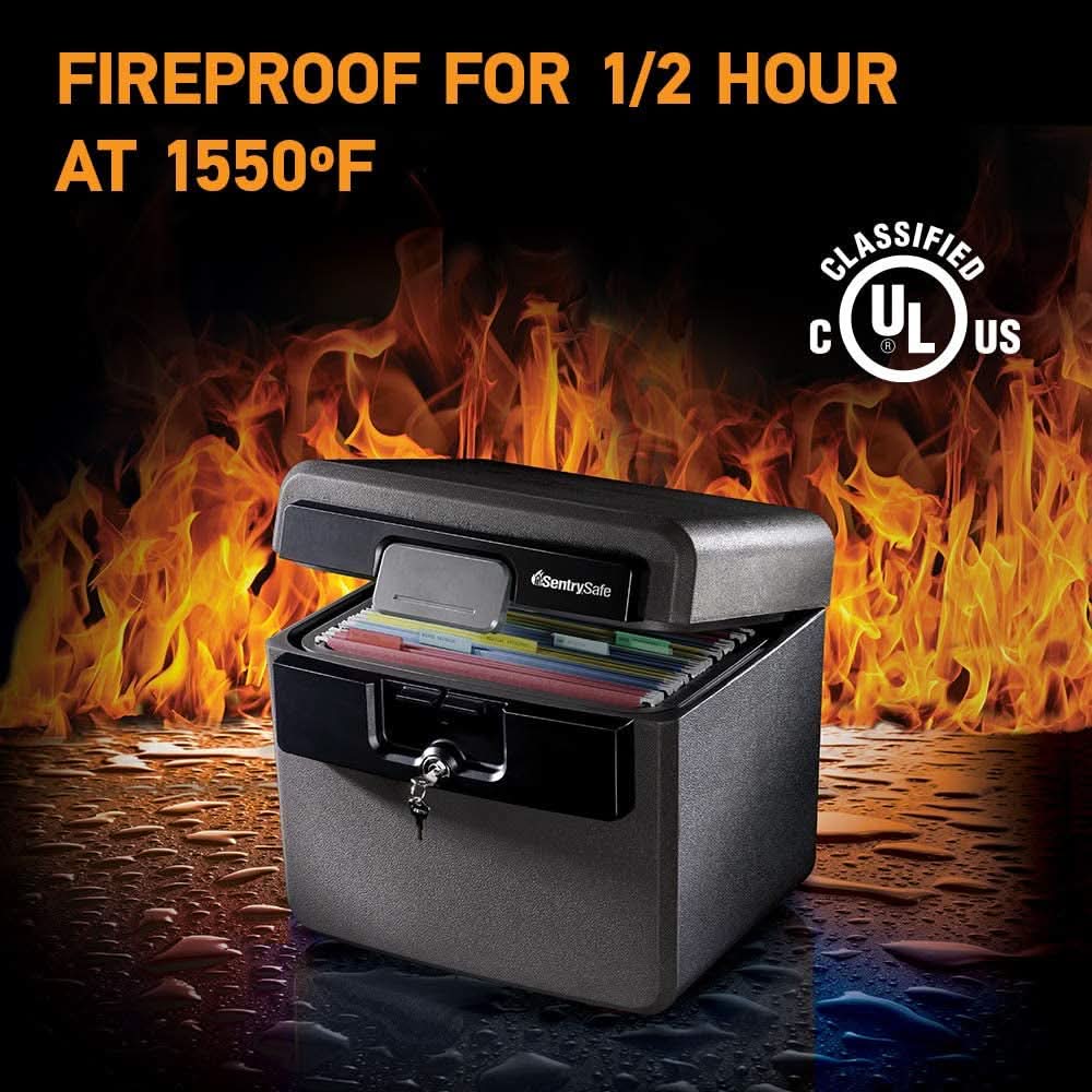 Black Fireproof Safe With Key Lock 14.3X15.5X13.5 HD4100
