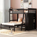 Espresso Twin Over Full Bunk Bed With Six Drawers Shelves