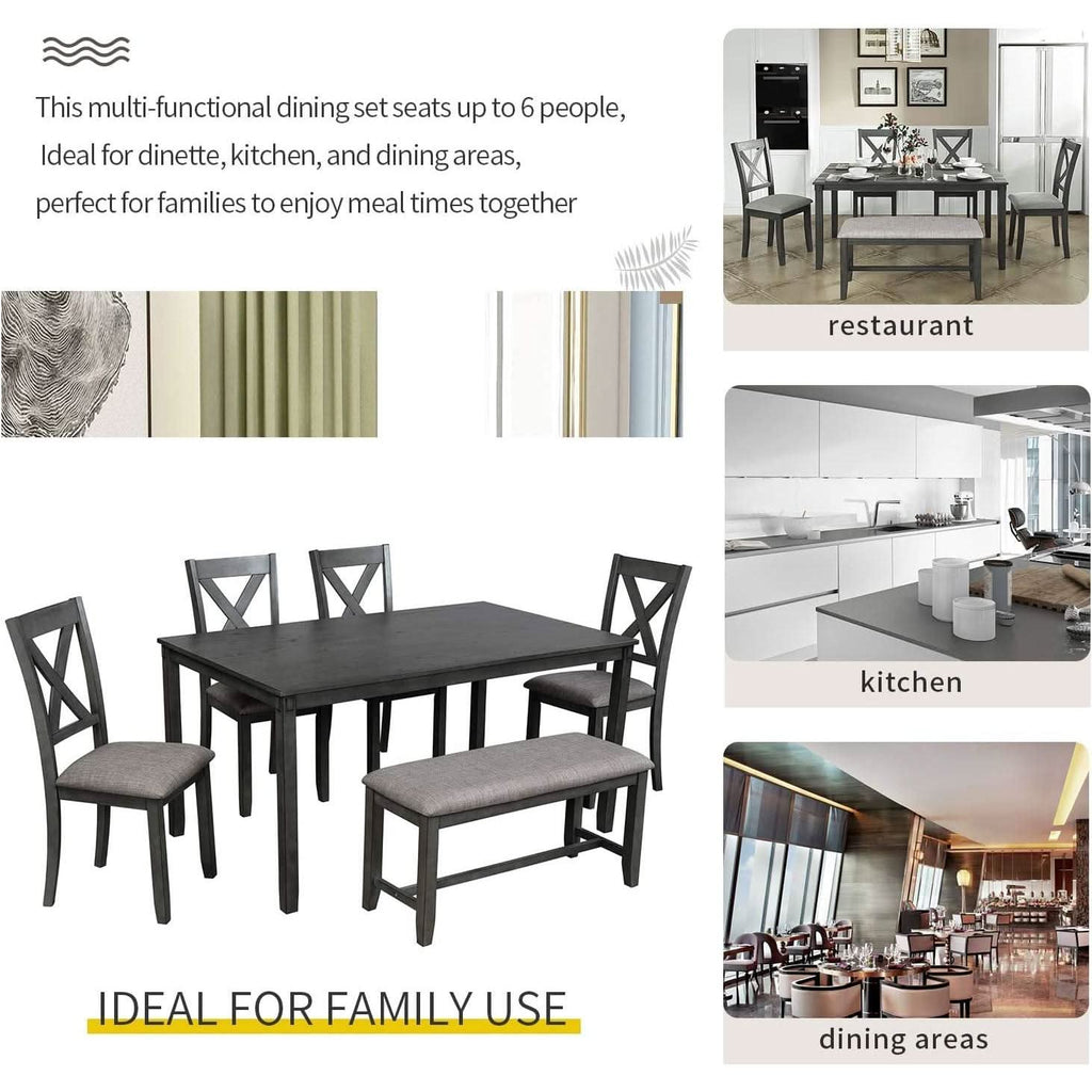 Grey Wooden Rectangular Dining Table Set Of 6 For Home