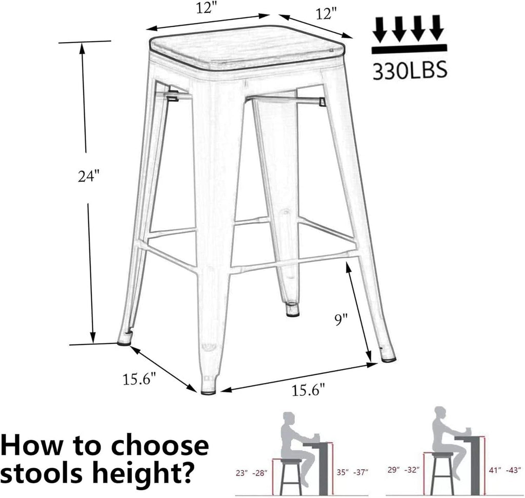 Metal Bar Stools Set of Four Backless Stackable Design