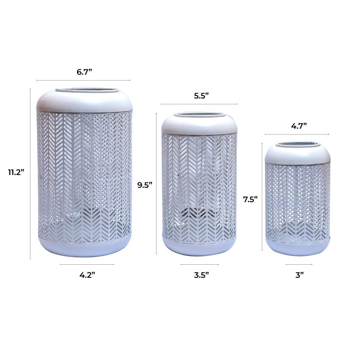 White Lattice Pattern with Glass Candle Holder Lantern