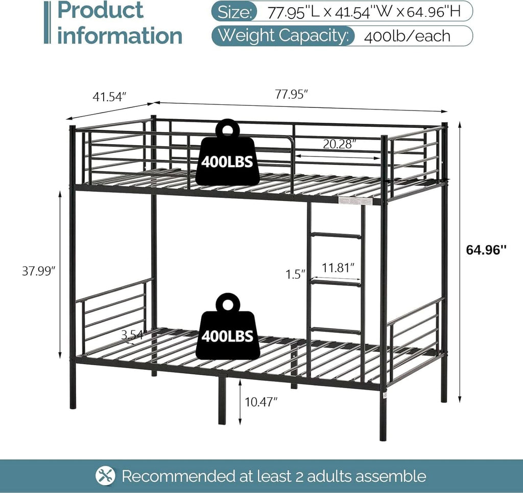 Twin Over Twin Bunk Bed With Stairs Black Metal Frame