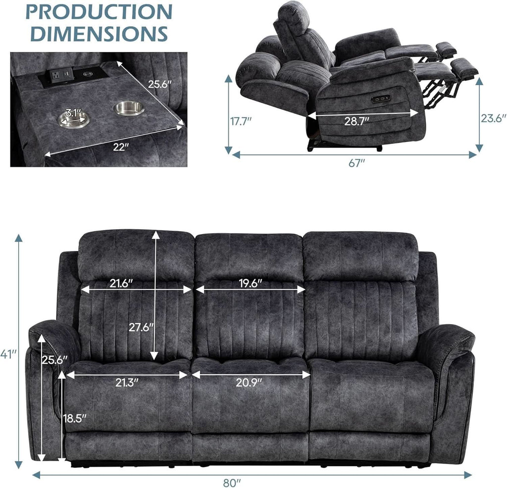 Zero Gravity Power Reclining Sofa Grey With USB Ports