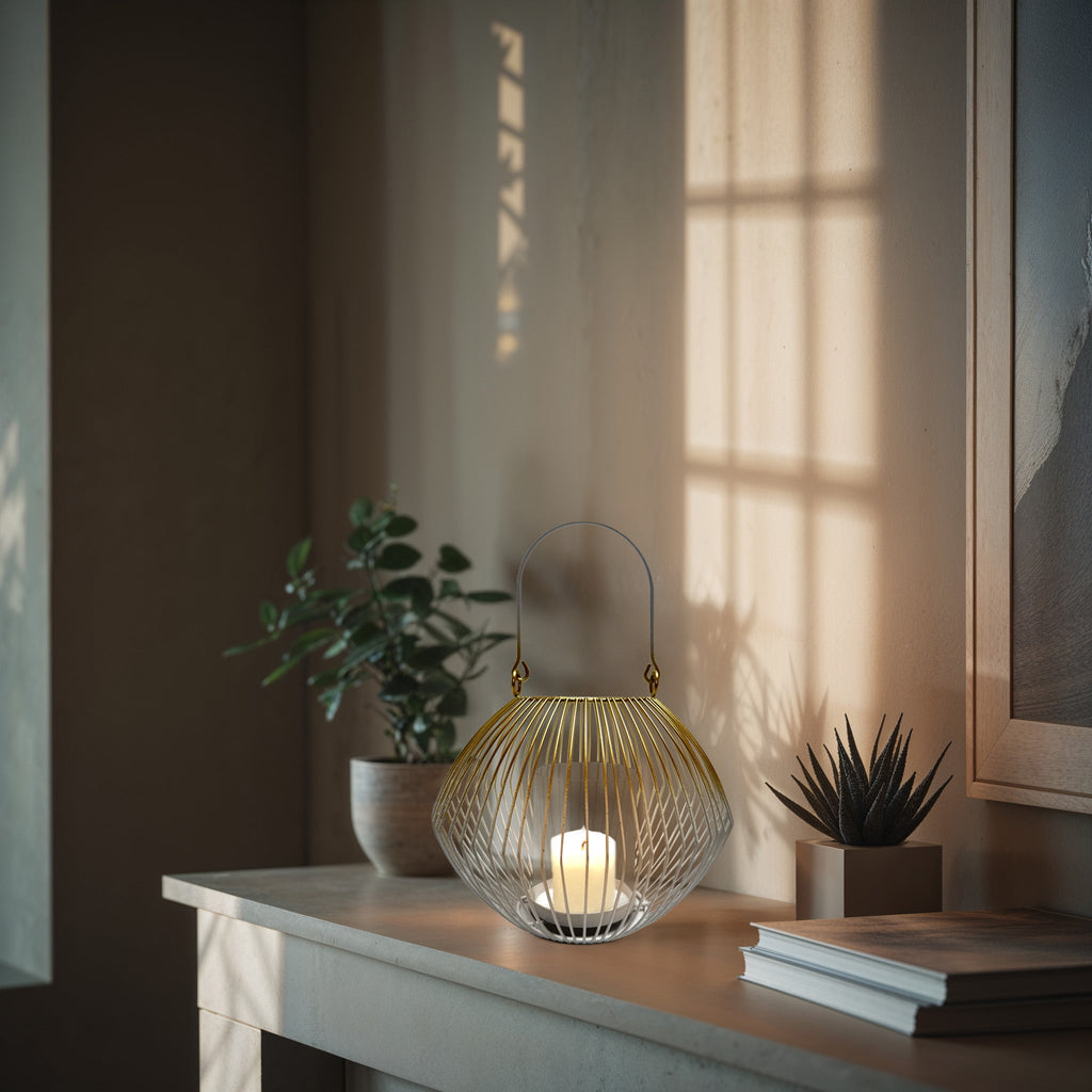 White and Gold Candle Holder Lantern